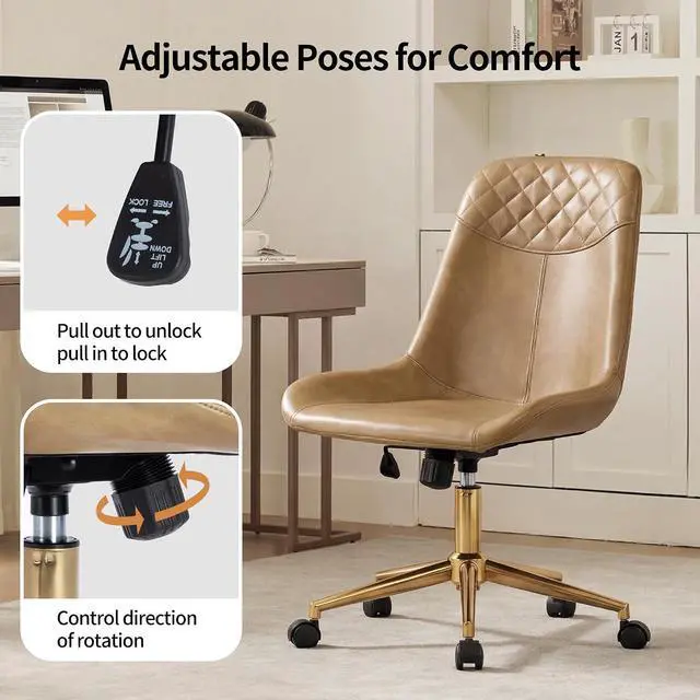 Alt view image 6 of 7 - DUHOME Modern PU Leather Office Chair Desk Chair Swivel Computer Chair with Gold Base Camel