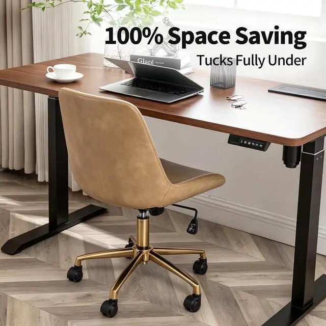 Alt view image 7 of 7 - DUHOME Modern PU Leather Office Chair Desk Chair Swivel Computer Chair with Gold Base Camel