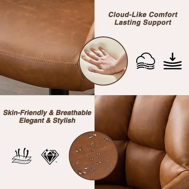 Alt view image 5 of 7 - HNY Modern PU Leather Office Desk Chair, Height Adjustable Comfy Swivel Vanity Make up Chair with Wheels for Living Room Home Office Computer, Brown