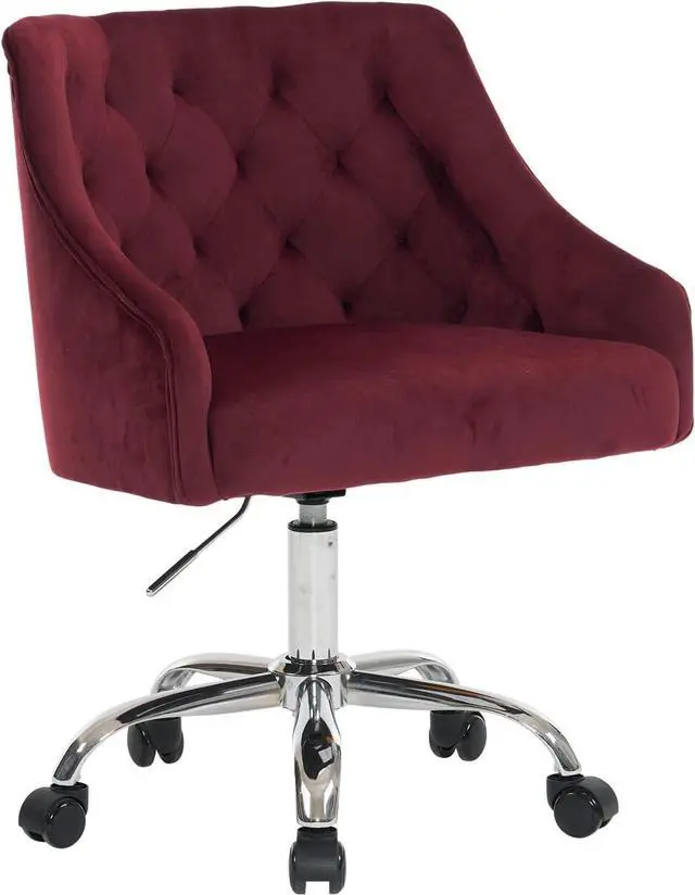 Main image of ATTICA Vanity Chair with Back, Upholstered Velvet Swivel Desk Chair for Home Office, Diamond Cluster Back Design with Adjustable Wheels for Living Room, Bedroom, Comfortable Study (Burgundy)