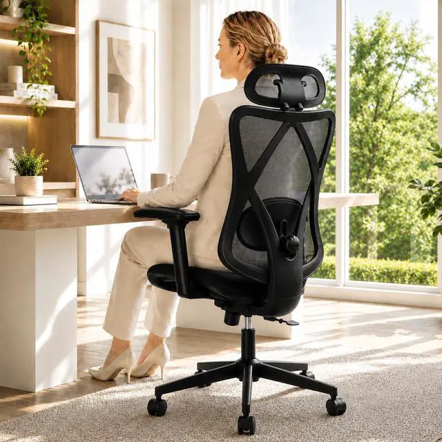Alt view image 2 of 7 - Ergonomic Office Chair, Mesh High Back Desk Seat | Adjustable Lumbar Support, Headrest, Adjustable Armrests, 90-135 Degree Tilt Lock, Quiet Wheels, 280lb Capacity
