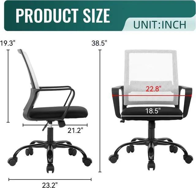 Alt view image 3 of 7 - BestOffice Computer Chair Office Chair Cheap Desk Chair Swivel Rolling Ergonomic Executive Lumbar Support Task Mesh Chair Adjustable Stool for Home Office, White