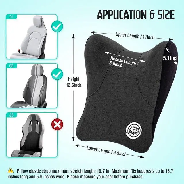 Alt view image 2 of 7 - Car Neck Pillow for Driving Seat, Soft Memory Foam Headrest Pillow with Adjustable Strap and Removable Cover, Ergonomic Neck Support for Car, Office Chair, Gaming Chair Dark Grey