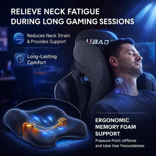 Alt view image 2 of 7 - Car Neck Pillow for Driving Gaming Chair Headrest Pillow Office Chair Neck Pillow Ergonomic Design Double Straps Design Suitable for Different Heights