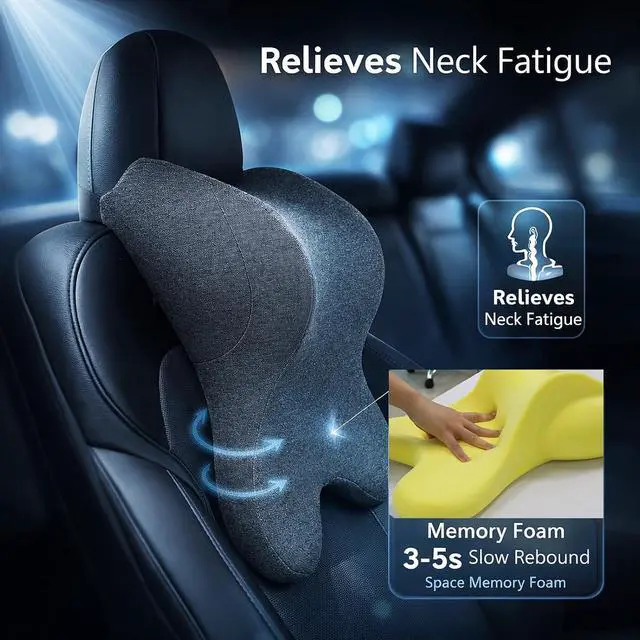 Alt view image 3 of 7 - Car Neck Pillow for Driving Gaming Chair Headrest Pillow Office Chair Neck Pillow Ergonomic Design Double Straps Design Suitable for Different Heights