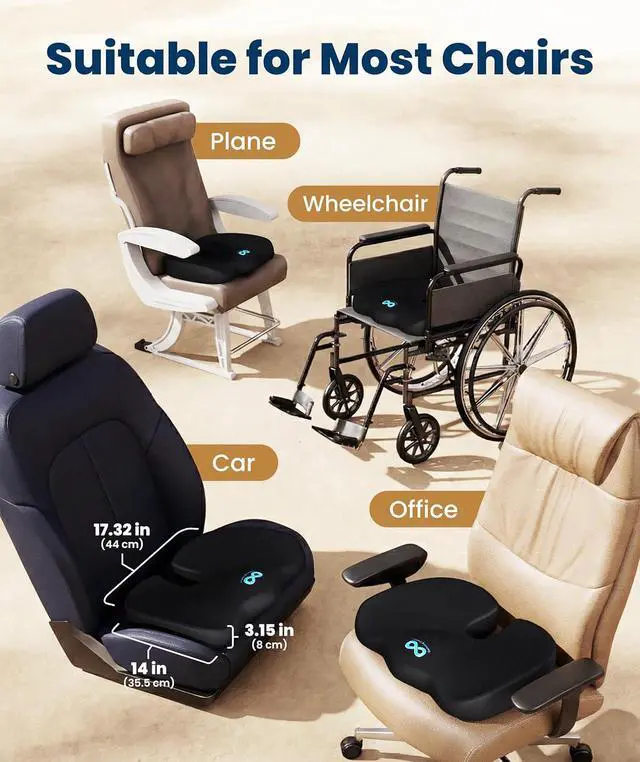 Alt view image 5 of 7 - Everlasting Comfort Doctor Recommended Memory Foam Seat Cushion for Office Chairs & Car - Ergonomic Office Desk Accessories - Cushions for Tailbone Pain Relief, Sciatica (Black, Large)