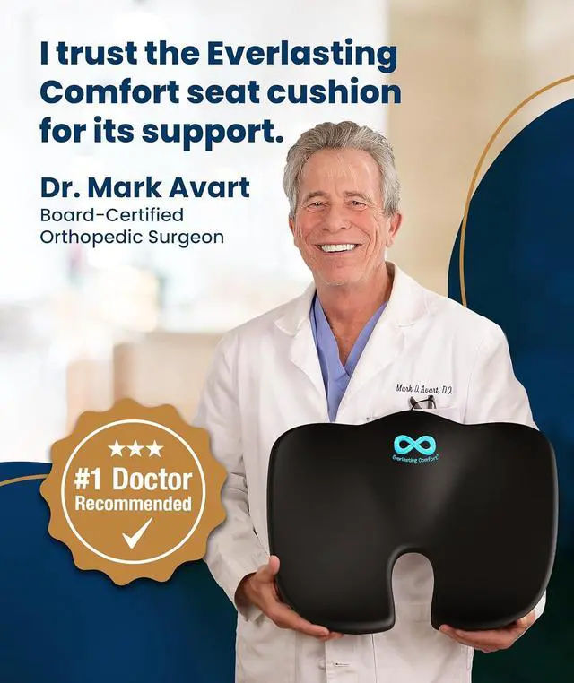 Alt view image 7 of 7 - Everlasting Comfort Doctor Recommended Memory Foam Seat Cushion for Office Chairs & Car - Ergonomic Office Desk Accessories - Cushions for Tailbone Pain Relief, Sciatica (Black, Large)