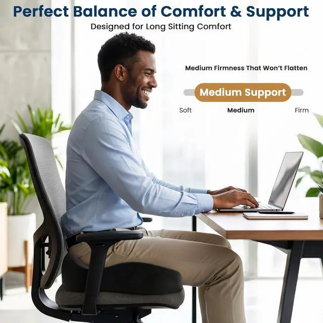 Alt view image 2 of 7 - BlissTrends Memory Foam Seat Cushion for Office Chair & Car Seat, Black | Ergonomic Tailbone & Sciatica Support with Removable Velvet Cover for Pressure Relief and Long Sitting Comfort, 3.3" Thick