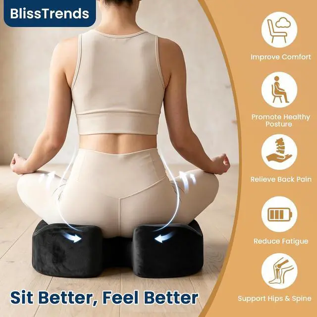Alt view image 3 of 7 - BlissTrends Memory Foam Seat Cushion for Office Chair & Car Seat, Black | Ergonomic Tailbone & Sciatica Support with Removable Velvet Cover for Pressure Relief and Long Sitting Comfort, 3.3" Thick