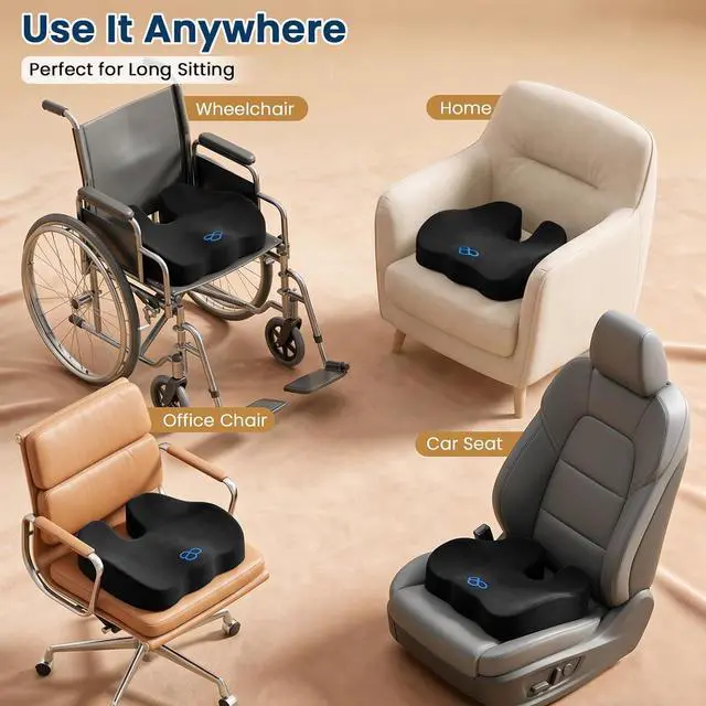 Alt view image 6 of 7 - BlissTrends Memory Foam Seat Cushion for Office Chair & Car Seat, Black | Ergonomic Tailbone & Sciatica Support with Removable Velvet Cover for Pressure Relief and Long Sitting Comfort, 3.3" Thick