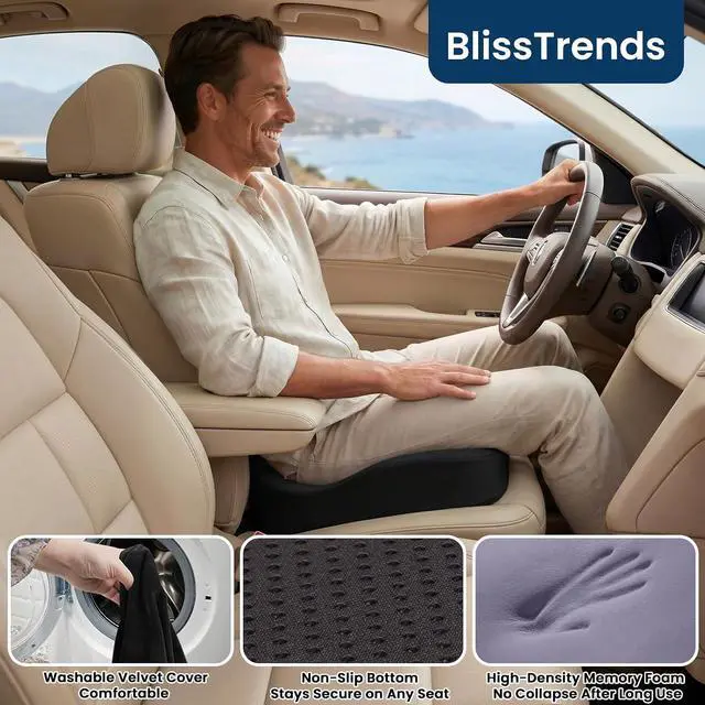 Alt view image 7 of 7 - BlissTrends Memory Foam Seat Cushion for Office Chair & Car Seat, Black | Ergonomic Tailbone & Sciatica Support with Removable Velvet Cover for Pressure Relief and Long Sitting Comfort, 3.3" Thick