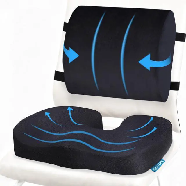Main image of QUTOOL Seat Cushion and Lumbar Support Set for Office Chair Supports Lower Back & Hips for Long Sitting Comfort, Helps Maintain a Comfortable Sitting Position, Ergonomic Memory Foam, Washable Cover