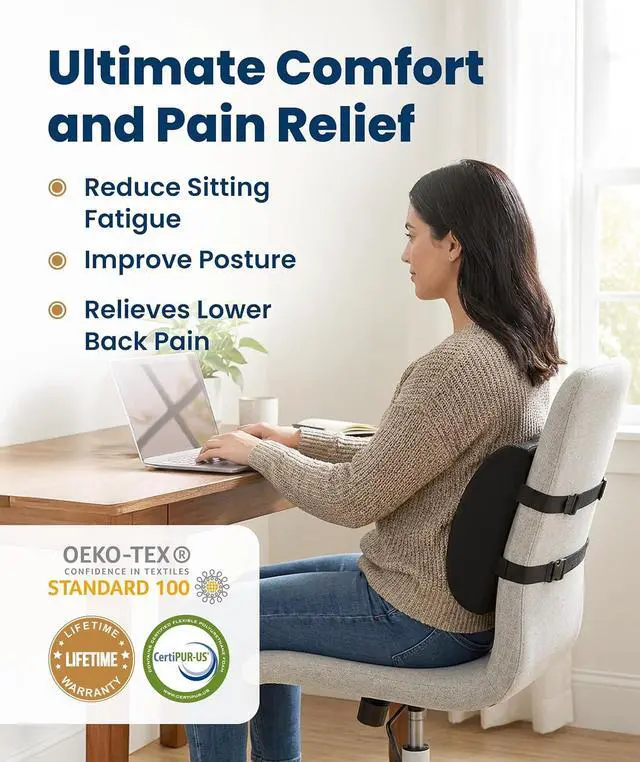 Alt view image 2 of 7 - Everlasting Comfort The Original Lumbar Support Pillow for Office Chair - Improves Posture, Promotes Back Pain Relief - Superior Back Support for Gaming and Desk Chairs - Lumbar Pillow for Car, Couch