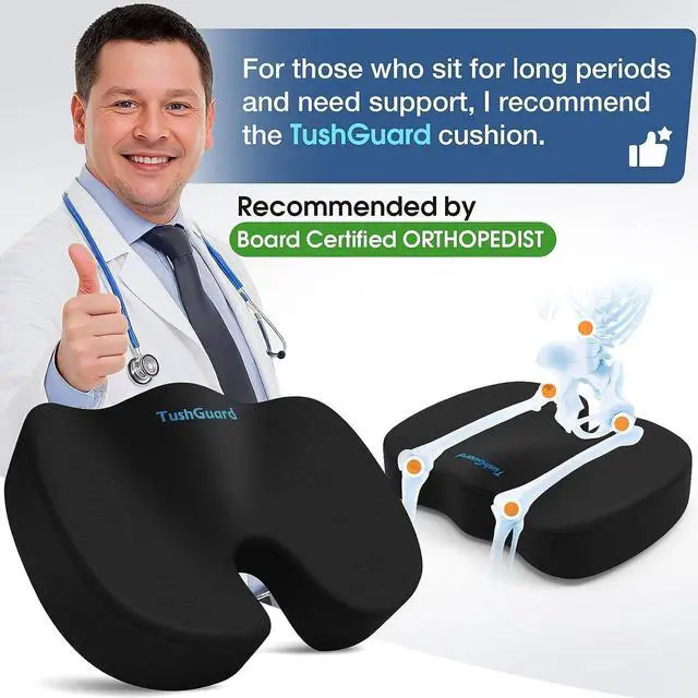 Alt view image 5 of 7 - TushGuard Seat Cushion for Office Chair, Car, Memory Foam, Black Large | For Back, Coccyx, Sciatica, Tailbone, Ergonomic Design, Non-Slip, Desk Wheelchair Use, Supportive Butt Pillow, For Man