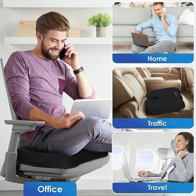 Alt view image 7 of 7 - TushGuard Seat Cushion for Office Chair, Car, Memory Foam, Black Large | For Back, Coccyx, Sciatica, Tailbone, Ergonomic Design, Non-Slip, Desk Wheelchair Use, Supportive Butt Pillow, For Man