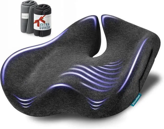 Main image of Ergo Office Chair Cushion for Back Pain, Sciatica, Tailbone Pain Relief | Extra Large Office Chair Cushion for Healthy Sitting Posture, Sciatica Pain Relief Pillow With Extra Cover (Gray)
