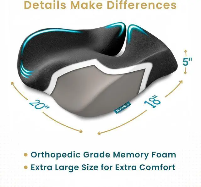 Alt view image 5 of 7 - Ergo Office Chair Cushion for Back Pain, Sciatica, Tailbone Pain Relief | Extra Large Office Chair Cushion for Healthy Sitting Posture, Sciatica Pain Relief Pillow With Extra Cover (Gray)