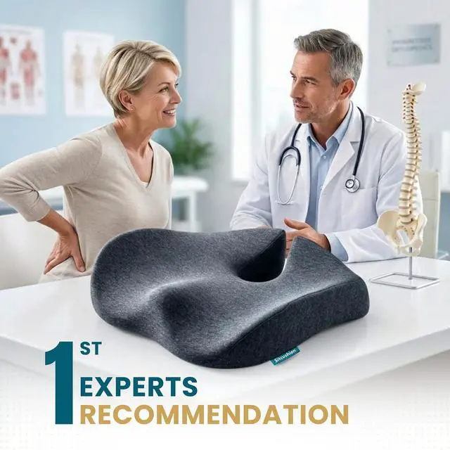 Alt view image 6 of 7 - Ergo Office Chair Cushion for Back Pain, Sciatica, Tailbone Pain Relief | Extra Large Office Chair Cushion for Healthy Sitting Posture, Sciatica Pain Relief Pillow With Extra Cover (Gray)