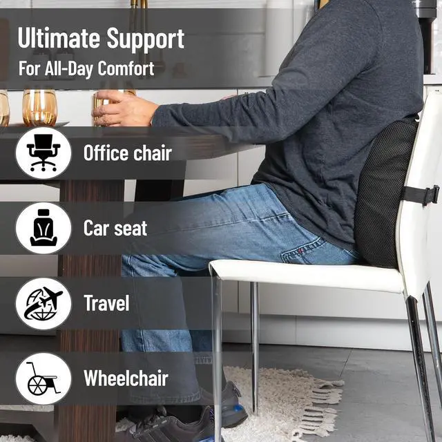 Alt view image 4 of 7 - Mind Reader Lumbar Support Cushion with Air-Cloud Memory Foam, Ergonomic Lower Back Pillow for Office Chair and Car Seat, Black
