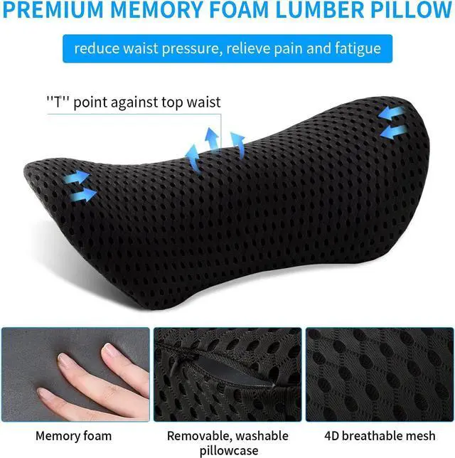 Alt view image 2 of 7 - Lumbar Pillow, Memory Foam Lumbar Support Pillow for Office Chair and Car Seat, Back Support Pillow for Lower Back Pain Relief, Support Cushion Back Pillow for Sleeping, Resting, Driving, Traveling