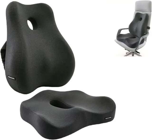Main image of X Large Memory Foam Seat Cushion & Lumbar Support Pillow, Sciatica & Tailbone Pressure Relief Coccyx Cushion for Office Chair, Car, Wheelchair, Home - Dark Grey