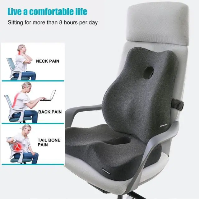 Alt view image 2 of 4 - X Large Memory Foam Seat Cushion & Lumbar Support Pillow, Sciatica & Tailbone Pressure Relief Coccyx Cushion for Office Chair, Car, Wheelchair, Home - Dark Grey