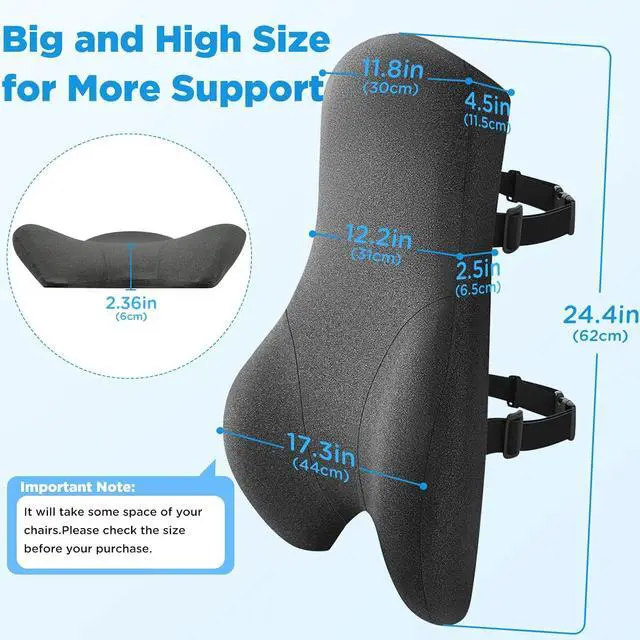 Alt view image 2 of 7 - Teemour High Back Support Pillow for Office Chair, Fully Support Back Cushion - Memory Foam Lumbar Support Pillow for Office Chair, Desk, Gaming Chair, Promotes Posture Pain Relief Adjustable Straps