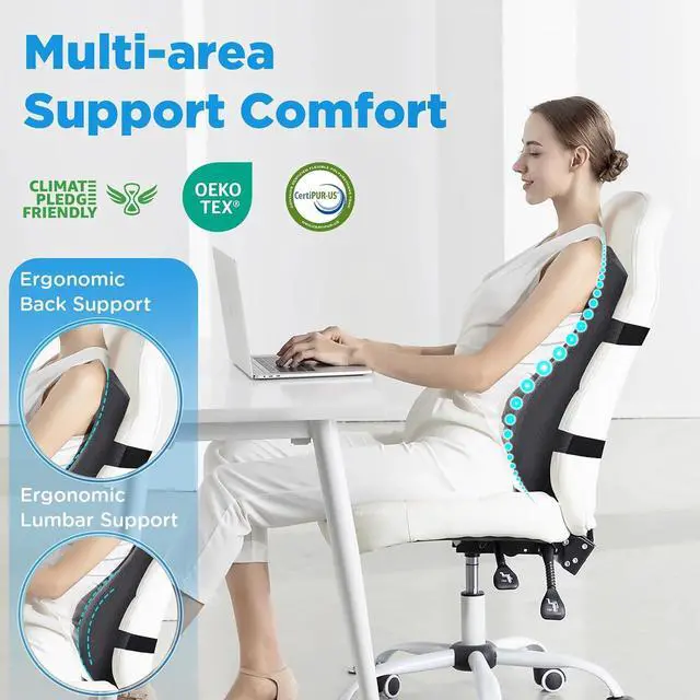 Alt view image 3 of 7 - Teemour High Back Support Pillow for Office Chair, Fully Support Back Cushion - Memory Foam Lumbar Support Pillow for Office Chair, Desk, Gaming Chair, Promotes Posture Pain Relief Adjustable Straps