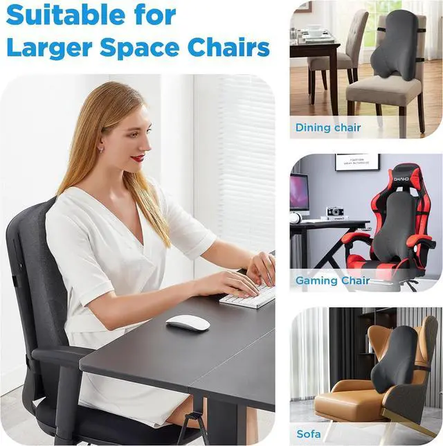 Alt view image 4 of 7 - Teemour High Back Support Pillow for Office Chair, Fully Support Back Cushion - Memory Foam Lumbar Support Pillow for Office Chair, Desk, Gaming Chair, Promotes Posture Pain Relief Adjustable Straps