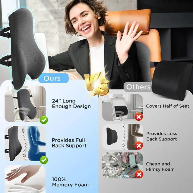 Alt view image 5 of 7 - Teemour High Back Support Pillow for Office Chair, Fully Support Back Cushion - Memory Foam Lumbar Support Pillow for Office Chair, Desk, Gaming Chair, Promotes Posture Pain Relief Adjustable Straps