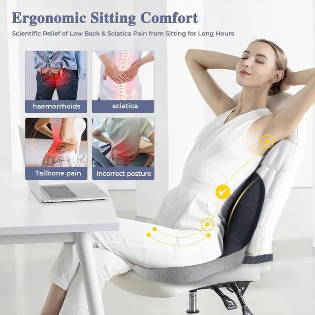 Alt view image 4 of 7 - Seat Cushion with Lumbar Support Pillow, Back and Seat Cushion for Office | Ergonomic L-Shaped Car Seat Cushion for Cars, Wheelchairs, Truck Seat Cushion for Sciatica & Lower Back Pain Relief