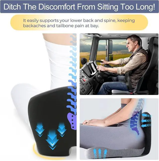 Alt view image 5 of 7 - Seat Cushion with Lumbar Support Pillow, Back and Seat Cushion for Office | Ergonomic L-Shaped Car Seat Cushion for Cars, Wheelchairs, Truck Seat Cushion for Sciatica & Lower Back Pain Relief