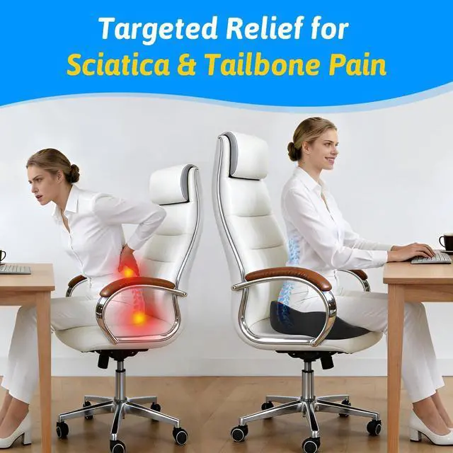 Alt view image 3 of 7 - Dreamer Car Seat Cushion for Tailbone & Sciatica Pain Relief | Certified & Ergonomist-Designed,Tapered Front Edge Reduces Thigh Pressure,Wide Memory Foam for Office Chair, Car, Wheelchair