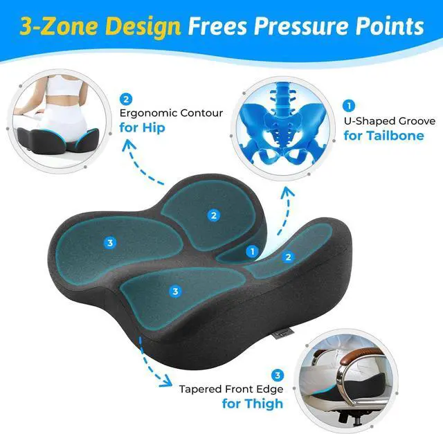 Alt view image 4 of 7 - Dreamer Car Seat Cushion for Tailbone & Sciatica Pain Relief | Certified & Ergonomist-Designed,Tapered Front Edge Reduces Thigh Pressure,Wide Memory Foam for Office Chair, Car, Wheelchair