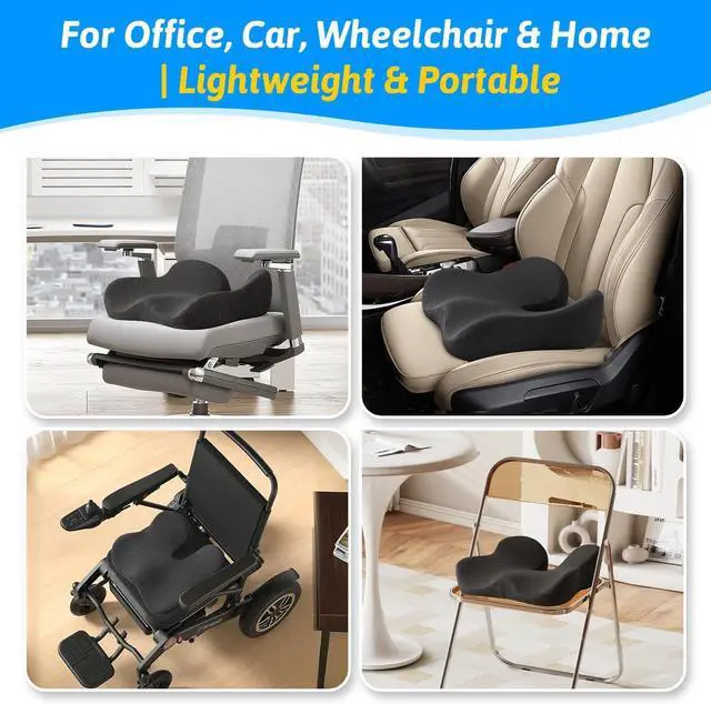 Alt view image 6 of 7 - Dreamer Car Seat Cushion for Tailbone & Sciatica Pain Relief | Certified & Ergonomist-Designed,Tapered Front Edge Reduces Thigh Pressure,Wide Memory Foam for Office Chair, Car, Wheelchair