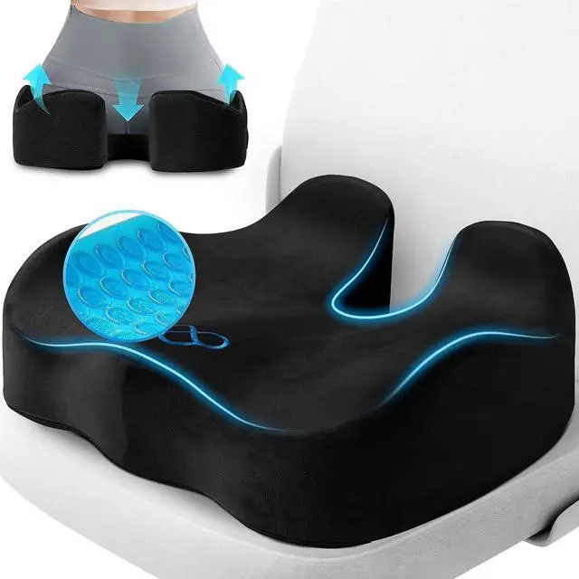Main image of CushyOasis Seat Cushion, Gel Memory Foam Office Chair Cushions, (Black) | Anti-Slip Back & Removable Cover, Ergonomic Tailbone Support Seat Cushion, Memory Foam Seat Cushion for Office