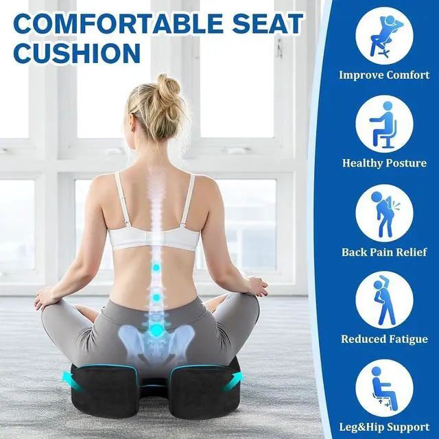 Alt view image 3 of 7 - CushyOasis Seat Cushion, Gel Memory Foam Office Chair Cushions, (Black) | Anti-Slip Back & Removable Cover, Ergonomic Tailbone Support Seat Cushion, Memory Foam Seat Cushion for Office