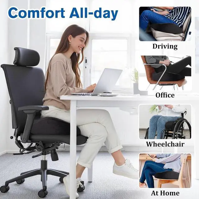 Alt view image 6 of 7 - CushyOasis Seat Cushion, Gel Memory Foam Office Chair Cushions, (Black) | Anti-Slip Back & Removable Cover, Ergonomic Tailbone Support Seat Cushion, Memory Foam Seat Cushion for Office