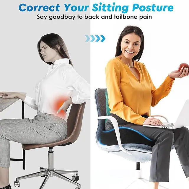 Alt view image 7 of 7 - CushyOasis Seat Cushion, Gel Memory Foam Office Chair Cushions, (Black) | Anti-Slip Back & Removable Cover, Ergonomic Tailbone Support Seat Cushion, Memory Foam Seat Cushion for Office