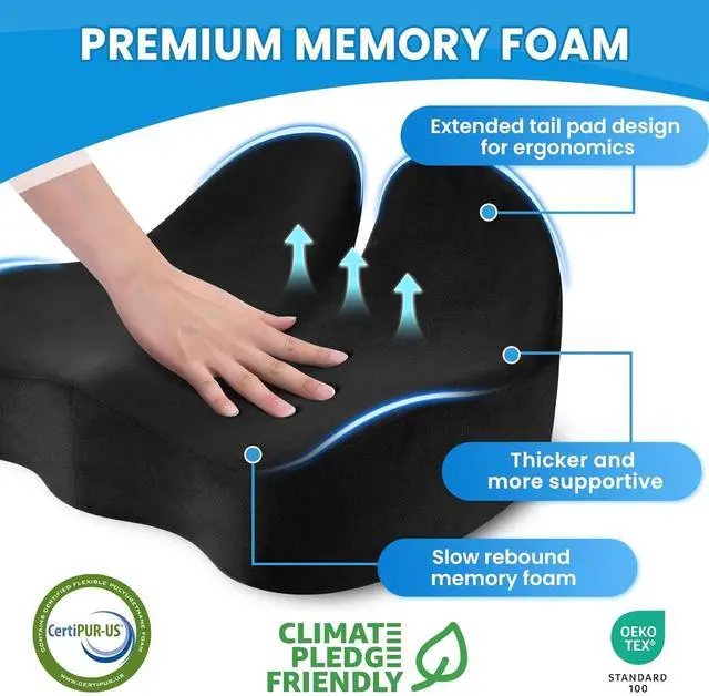 Alt view image 3 of 7 - CushZone Ergonomic Seat Cushion, Sciatica Support for Office Chair, Black | Large Size for Sciatica & Hip & Tailbone Pain Relief, Memory Foam Office Chair Cushion for Car, Long Trip, Desk Chair, Lab