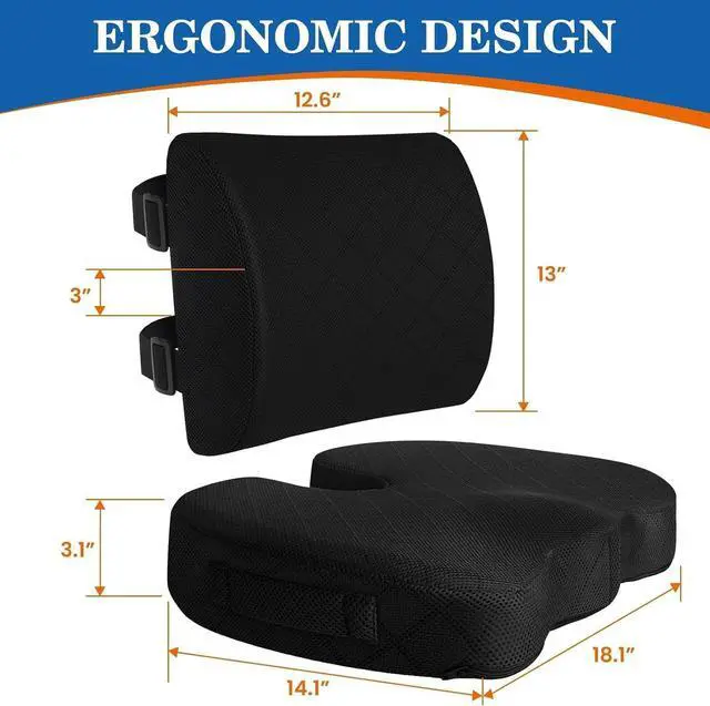 Alt view image 2 of 7 - Back&Seat Cushion, Chair Cushions, Lumbar Back Support Pillow, Black/Large | Breathable Memory Foam Back Support Pillow, Portable Airplane Seat Cushion for Travel, Computer Desk, Wheelchair, Driving