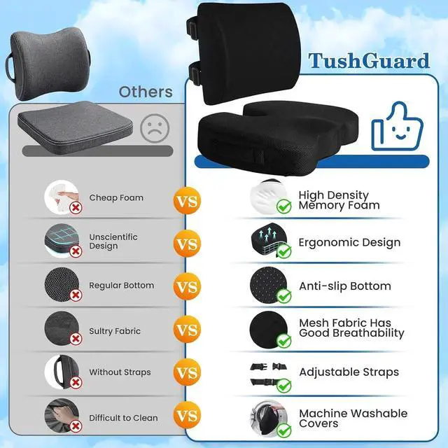 Alt view image 4 of 7 - Back&Seat Cushion, Chair Cushions, Lumbar Back Support Pillow, Black/Large | Breathable Memory Foam Back Support Pillow, Portable Airplane Seat Cushion for Travel, Computer Desk, Wheelchair, Driving