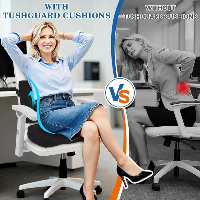 Alt view image 5 of 7 - Back&Seat Cushion, Chair Cushions, Lumbar Back Support Pillow, Black/Large | Breathable Memory Foam Back Support Pillow, Portable Airplane Seat Cushion for Travel, Computer Desk, Wheelchair, Driving
