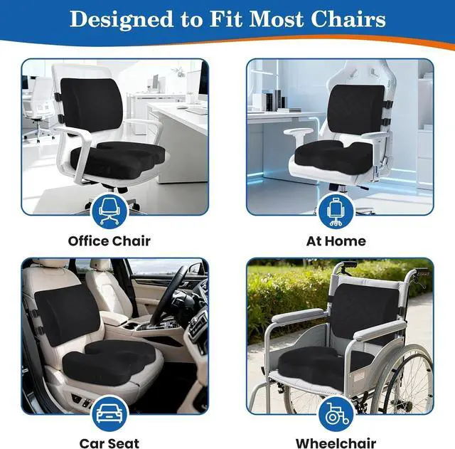 Alt view image 6 of 7 - Back&Seat Cushion, Chair Cushions, Lumbar Back Support Pillow, Black/Large | Breathable Memory Foam Back Support Pillow, Portable Airplane Seat Cushion for Travel, Computer Desk, Wheelchair, Driving