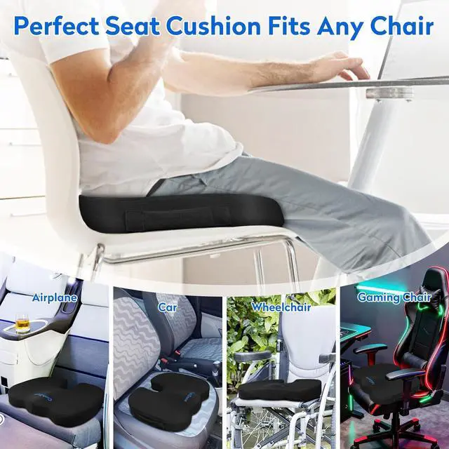 Alt view image 5 of 7 - CushZone Seat Cushion Memory Foam Chair Pad for Office & Car, Black | Office Seat Cushion, Sciatica, Tailbone Back Pain Relief, Orthopedic Coccyx Pillow for Car, Pregnancy & Long Sitting at Work