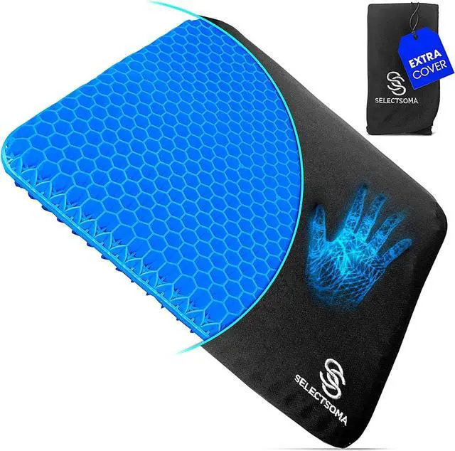 Main image of SelectSoma Gel Seat Cushion for Long Sitting, Pressure Relief for Sciatica, Tailbone, Coccyx & Back Pain, Office Chair, Wheelchair, Car & Truck Standard Size Blue Gel