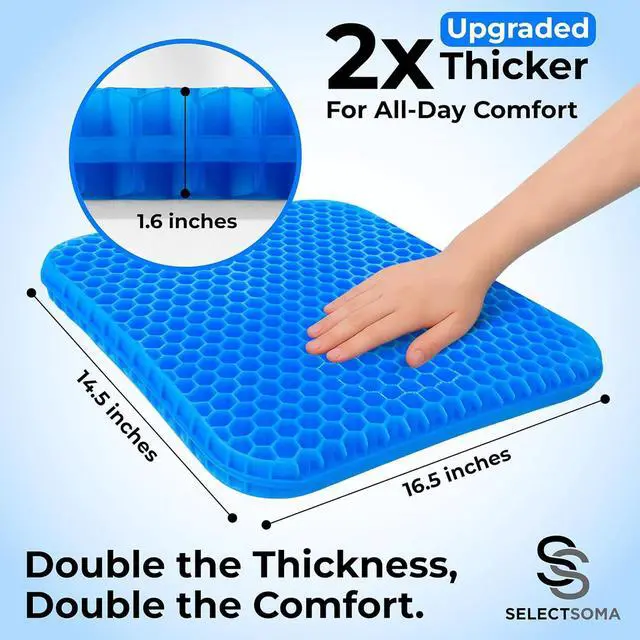 Alt view image 3 of 7 - SelectSoma Gel Seat Cushion for Long Sitting, Pressure Relief for Sciatica, Tailbone, Coccyx & Back Pain, Office Chair, Wheelchair, Car & Truck Standard Size Blue Gel