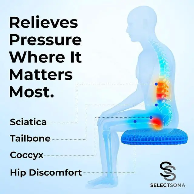 Alt view image 4 of 7 - SelectSoma Gel Seat Cushion for Long Sitting, Pressure Relief for Sciatica, Tailbone, Coccyx & Back Pain, Office Chair, Wheelchair, Car & Truck Standard Size Blue Gel