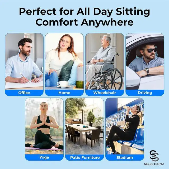 Alt view image 5 of 7 - SelectSoma Gel Seat Cushion for Long Sitting, Pressure Relief for Sciatica, Tailbone, Coccyx & Back Pain, Office Chair, Wheelchair, Car & Truck Standard Size Blue Gel