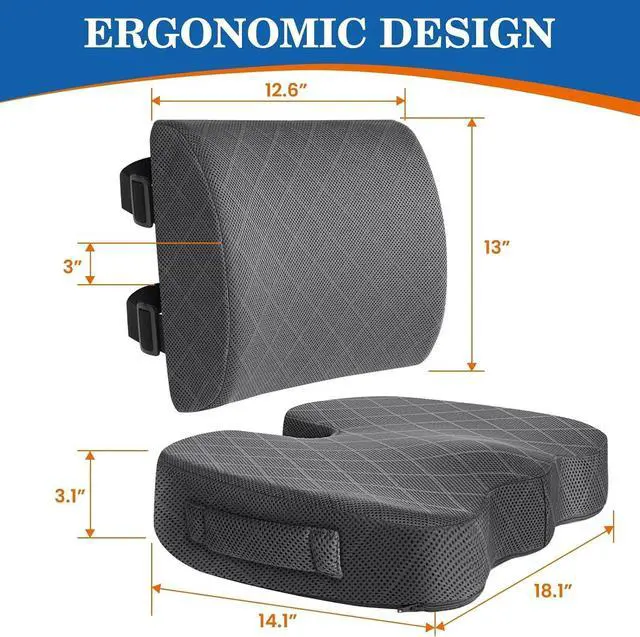 Alt view image 2 of 7 - Back&Seat Cushion, Chair Cushions, Lumbar Back Support Pillow, Grey/Large | Breathable Memory Foam Back Support Pillow, Portable Airplane Seat Cushion for Travel, Computer Desk, Wheelchair, Driving